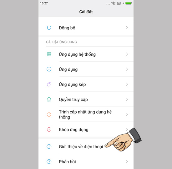 Vào cài đặt